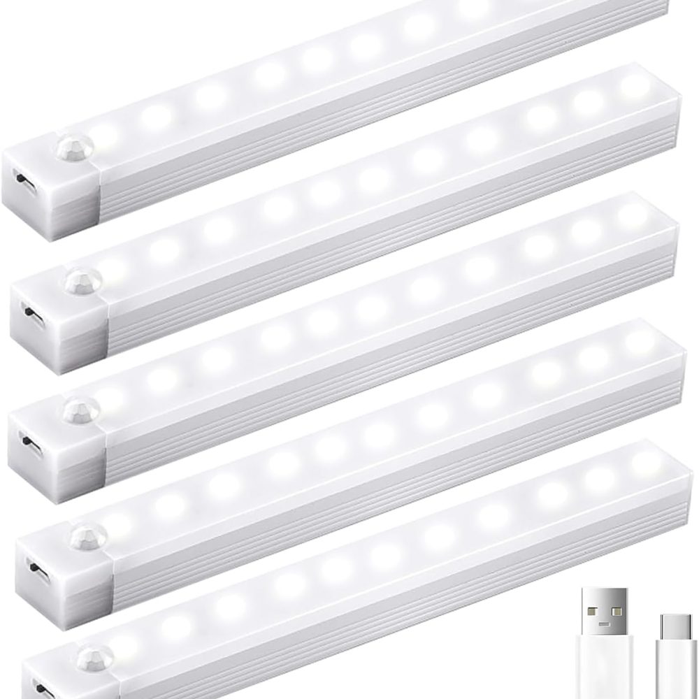 5 Pack Motion Sensor Under Cabinet Lights with Magnetic, LED Rechargeable 8 Inch Under Counter Closet Lights for Wardrobe Cupboard Kitchen