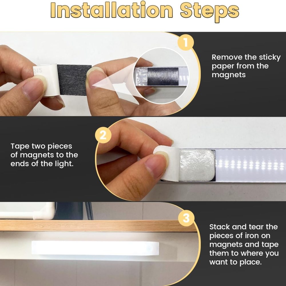 5 Pack Motion Sensor Under Cabinet Lights with Magnetic, LED Rechargeable 8 Inch Under Counter Closet Lights for Wardrobe Cupboard Kitchen - Image 7