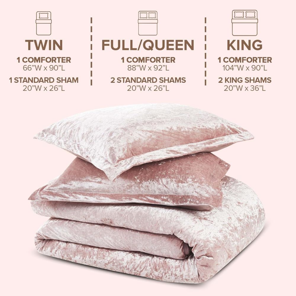 Comfort Spaces Juliette Luxe Comforter Set Velvet Lush with Soft Brushed Microfiber Reverse, All Season Cozy Velvet Bedding Sets, Fluffy Comforter Bed Set, Matching Sham, Blush Full/Queen 3 Piece - Image 5