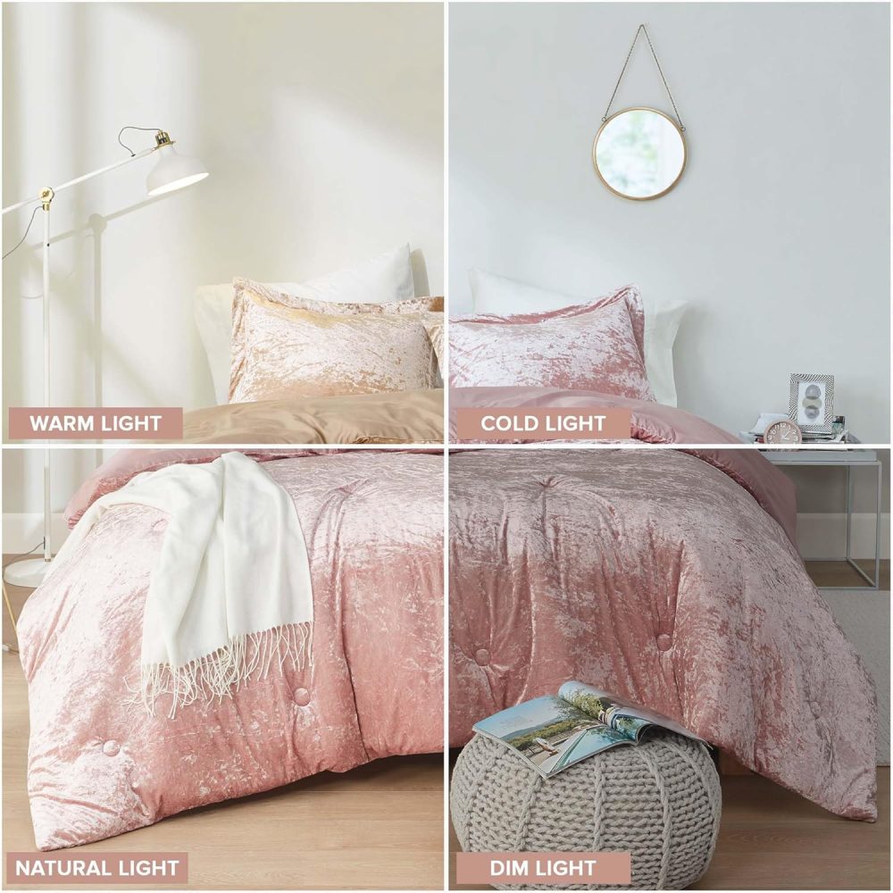Comfort Spaces Juliette Luxe Comforter Set Velvet Lush with Soft Brushed Microfiber Reverse, All Season Cozy Velvet Bedding Sets, Fluffy Comforter Bed Set, Matching Sham, Blush Full/Queen 3 Piece - Image 6