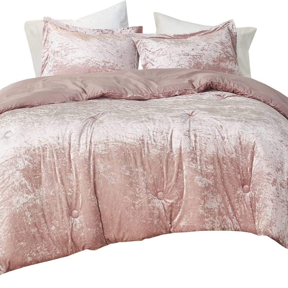 Comfort Spaces Juliette Luxe Comforter Set Velvet Lush with Soft Brushed Microfiber Reverse, All Season Cozy Velvet Bedding Sets, Fluffy Comforter Bed Set, Matching Sham, Blush Full/Queen 3 Piece - Image 7