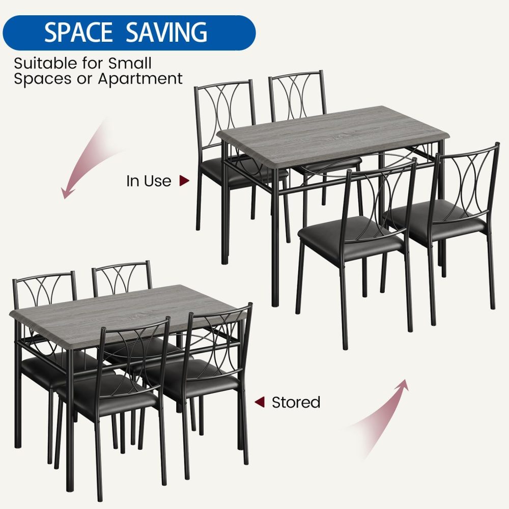 IDEALHOUSE Dining Table Set for 4, Kitchen Table and Chairs Set for 4, Rectangular Kitchen Table Set, 5 Piece Small Dining Table Set with Upholstered Chairs for Apartment, Small Space, Retro Gray - Image 5