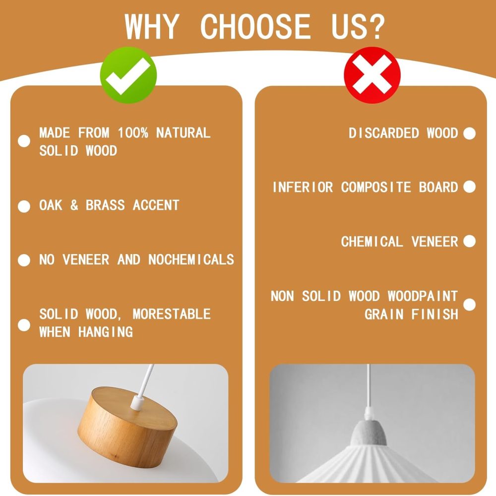 Modern Pendant Lights Kitchen Island, 12.6 inch,Natural Wood Cap, Drum Simple Ceiling Hanging Light Fixture for Dining Room, Table, Matte White - Image 5