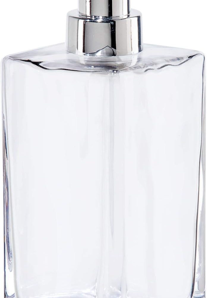 OGGI Square Glass Soap Dispenser - 13oz, Heavy Glass, Rustproof Pump - Ideal Hand Soap Dispenser, Bathroom, Kitchen Dish Soap Dispenser, Hand Sanitizer Dispenser, Clear/Chrome