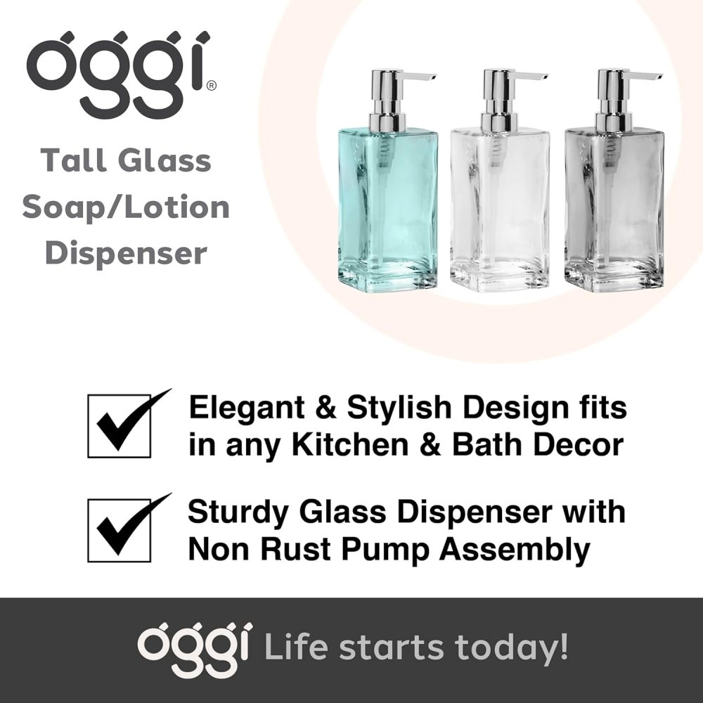 OGGI Square Glass Soap Dispenser - 13oz, Heavy Glass, Rustproof Pump - Ideal Hand Soap Dispenser, Bathroom, Kitchen Dish Soap Dispenser, Hand Sanitizer Dispenser, Clear/Chrome - Image 7
