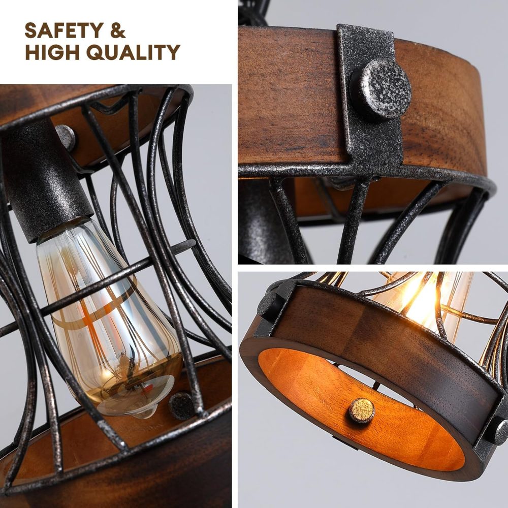 Rustic Chandelier, Modern Farmhouse Chandeliers for Dining Room, Wood Lantern Pendant Lights for Kitchen Island Foyer Hallway Bar, 1-Light Antique Light Fixtures for All Ceilings D 7.5" x H 8.8" - Image 3