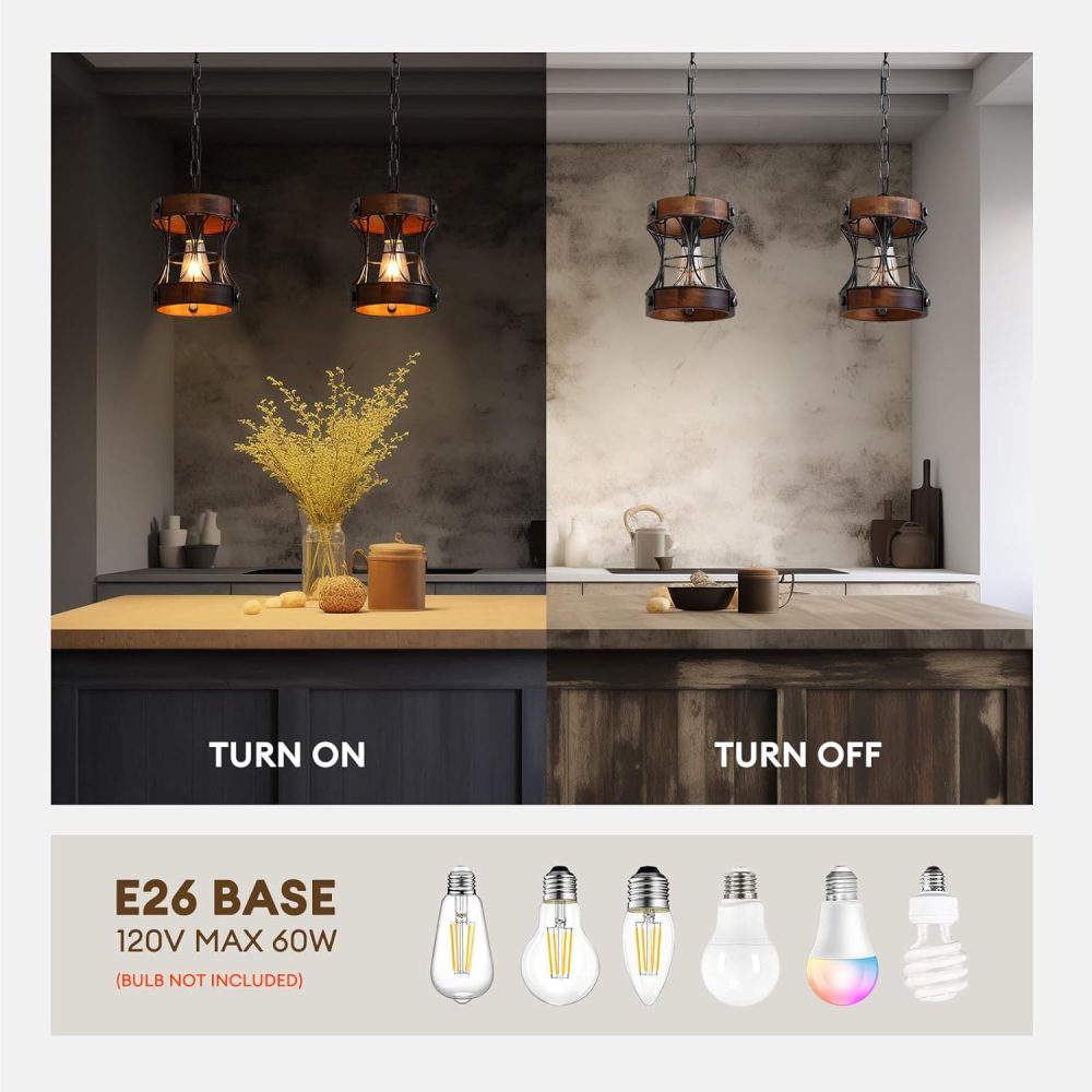 Rustic Chandelier, Modern Farmhouse Chandeliers for Dining Room, Wood Lantern Pendant Lights for Kitchen Island Foyer Hallway Bar, 1-Light Antique Light Fixtures for All Ceilings D 7.5" x H 8.8" - Image 5