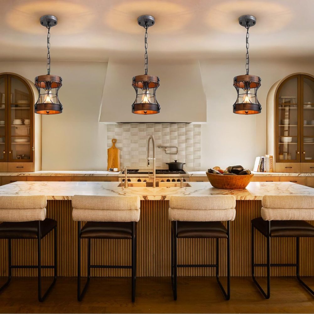 Rustic Chandelier, Modern Farmhouse Chandeliers for Dining Room, Wood Lantern Pendant Lights for Kitchen Island Foyer Hallway Bar, 1-Light Antique Light Fixtures for All Ceilings D 7.5" x H 8.8" - Image 6