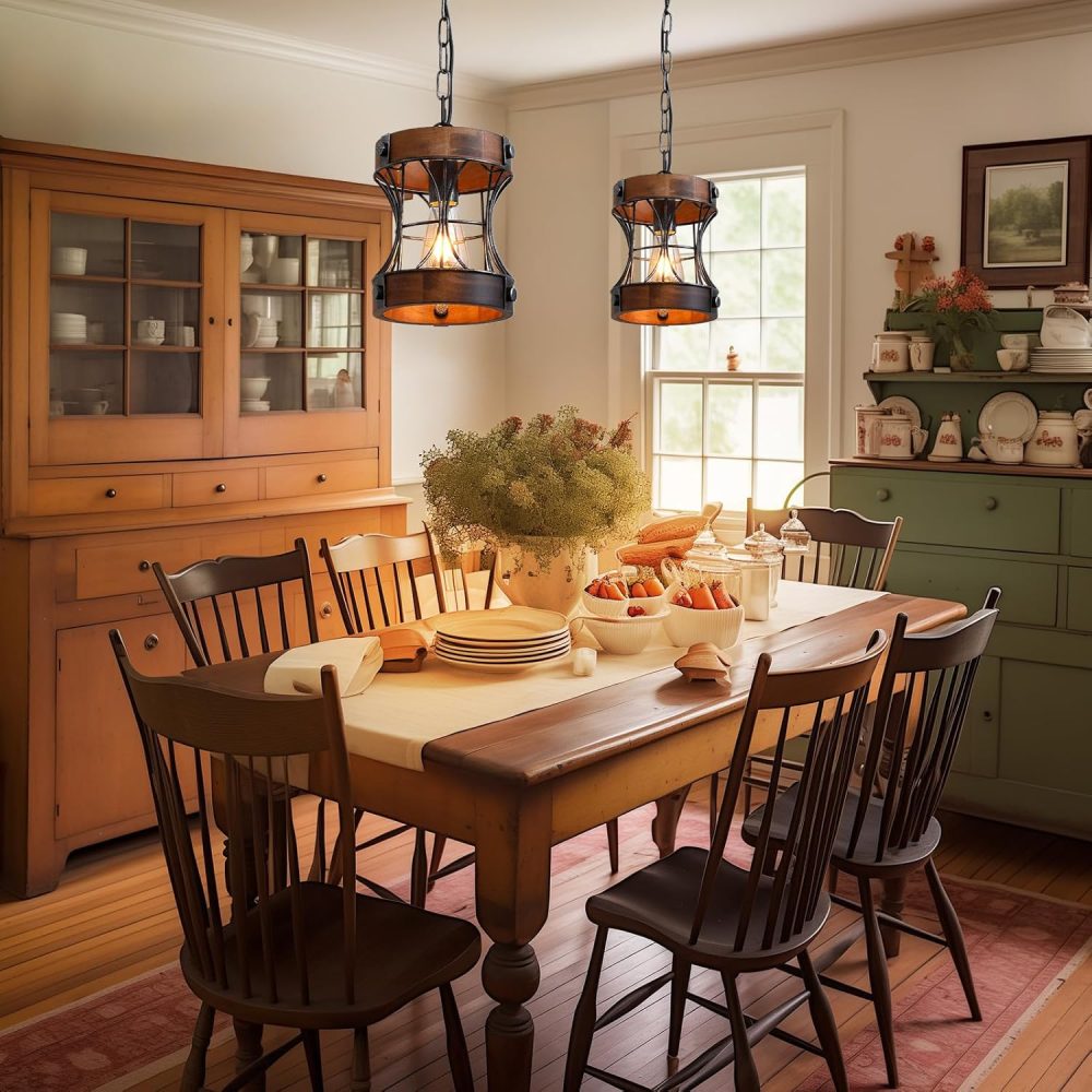 Rustic Chandelier, Modern Farmhouse Chandeliers for Dining Room, Wood Lantern Pendant Lights for Kitchen Island Foyer Hallway Bar, 1-Light Antique Light Fixtures for All Ceilings D 7.5" x H 8.8" - Image 7