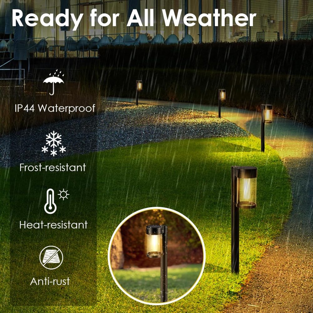Solar Pathway Lights Outdoor, 10 Pack Metal & Glass Solar Lights Outdoor Waterproof Landscape Path Lights Solar Lights for Outside Yard Lawn Walkway Driveway Garden Decor - Image 5