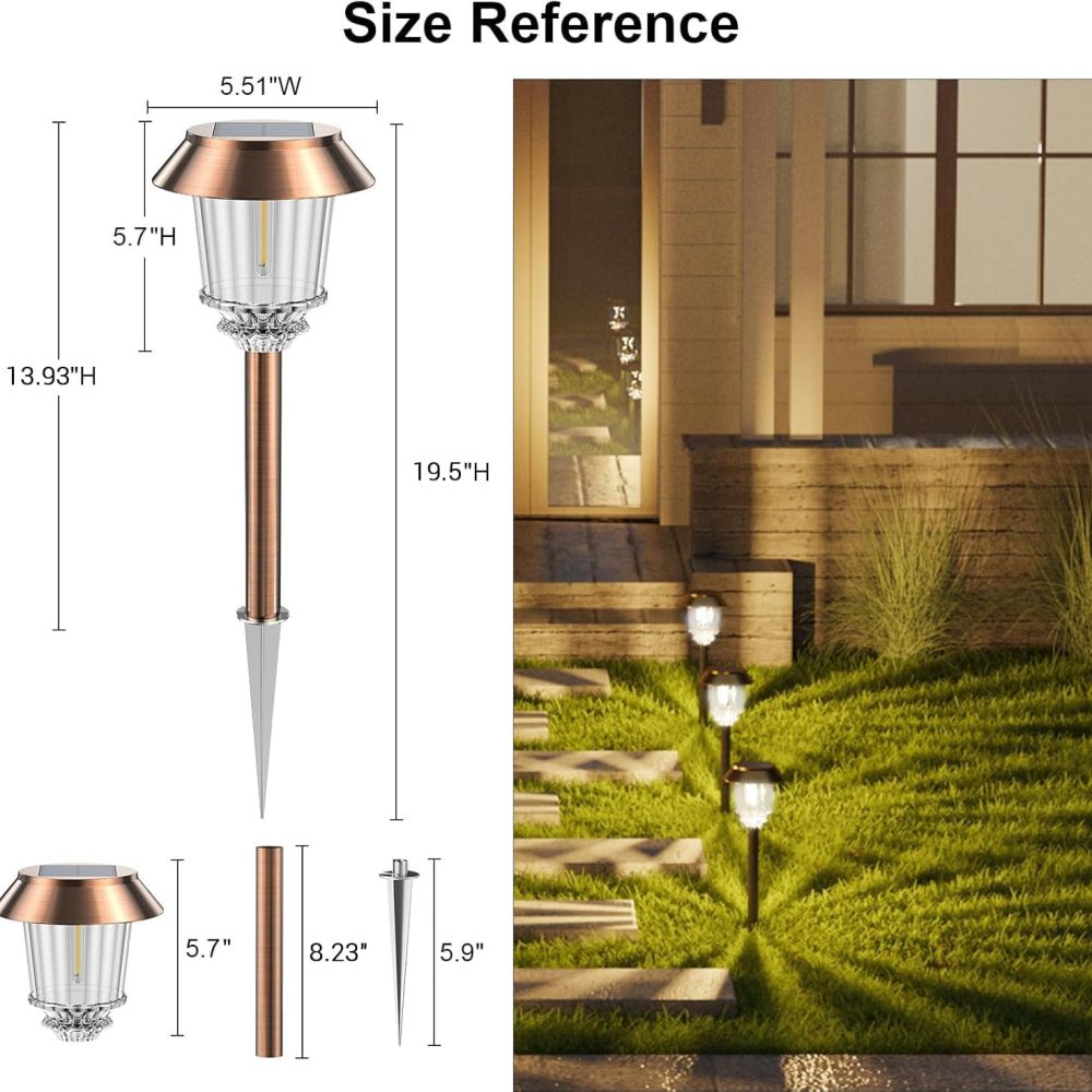 XMCOSY+ Solar Lights Outside Waterproof - 4 Pack Auto On/Off 10-40 LM Dimmable Outdoor Solar Lights for Yard Garden Pathway Driveway Walkway (Warm White) - Image 5
